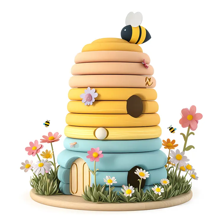 Cute Colorful Beehive with Flowers