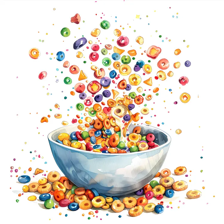 Colorful Cereal Splashing Out of Bowl
