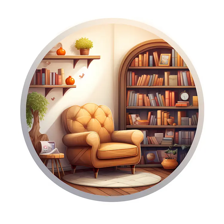 Cozy Reading Nook with Armchair and Bookshelf