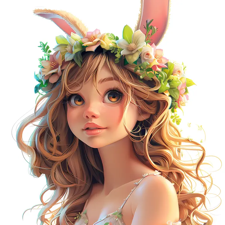 Girl with Bunny Ears and Flower Crown