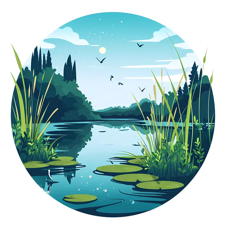 Night Over Calm Lake