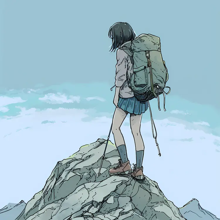 Hiker Standing on Mountain Peak