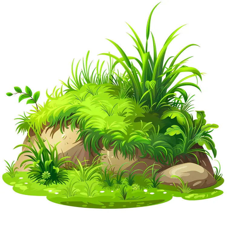 Lush Grass and Rocks in the Garden