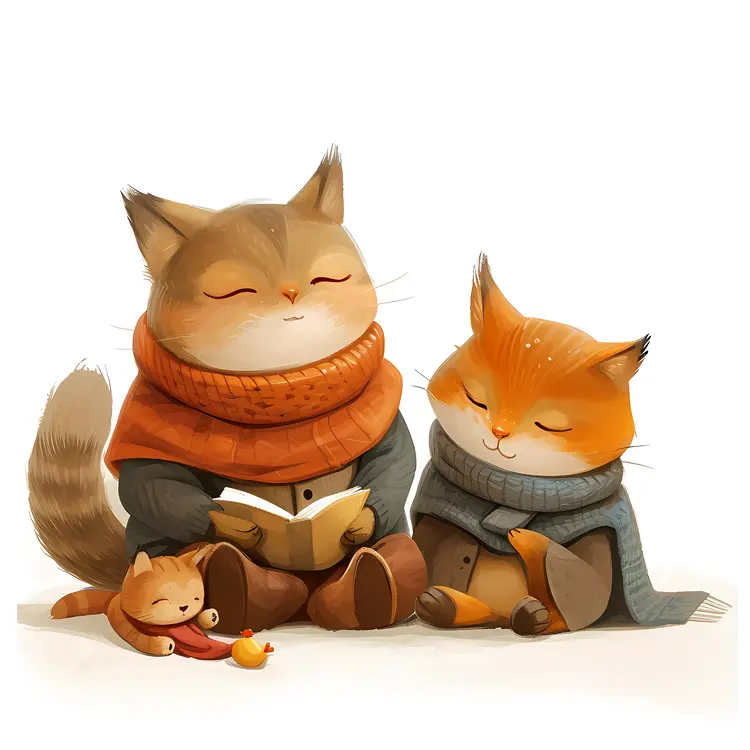 Cute Cats Reading Together