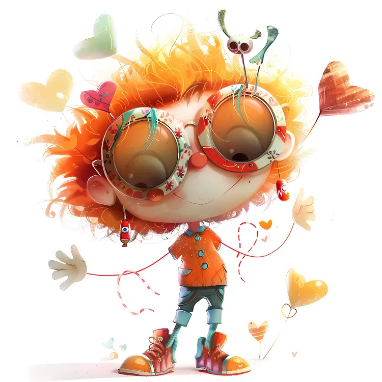 Joyful Child with Hearts and Glasses