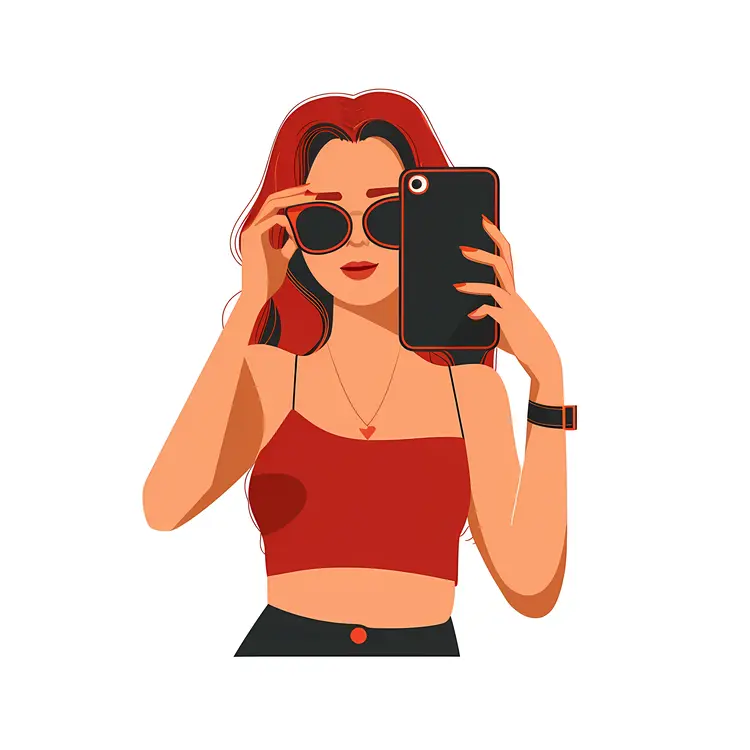 Cool Girl with Sunglasses Taking a Selfie