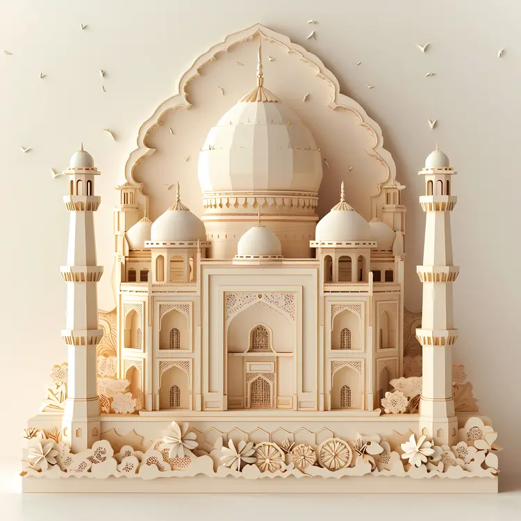Paper Art Mosque with Minarets and Domes