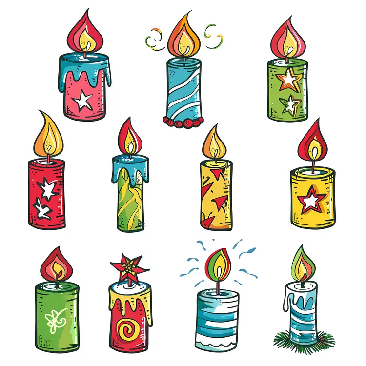 Colorful Lit Candles with Patterns
