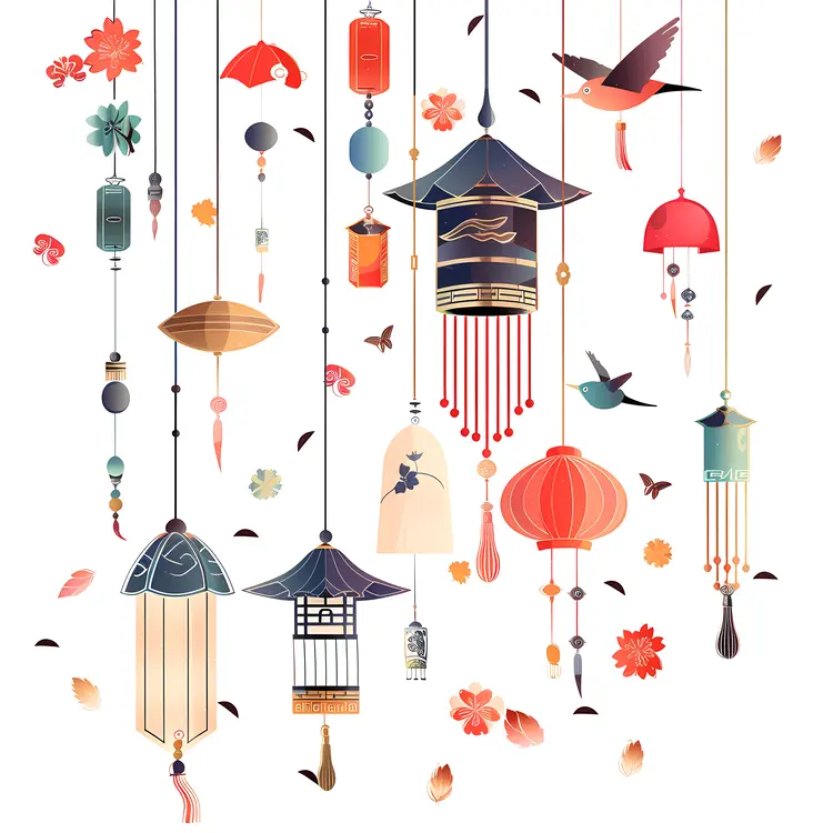 Asian Style Wind Chimes with Birds