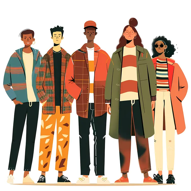 Trendy Group of People in Casual Outfits