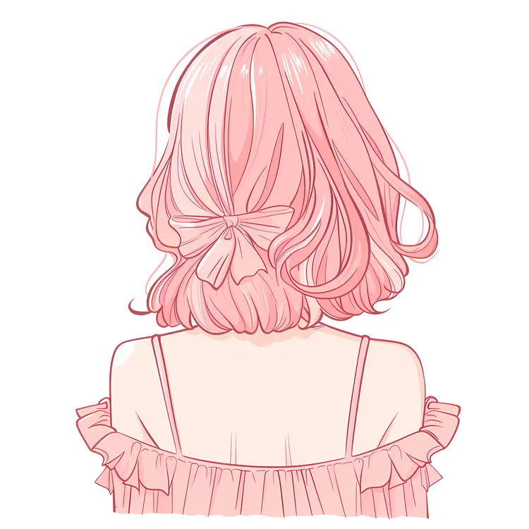 Pink Hair with Bow from Back View