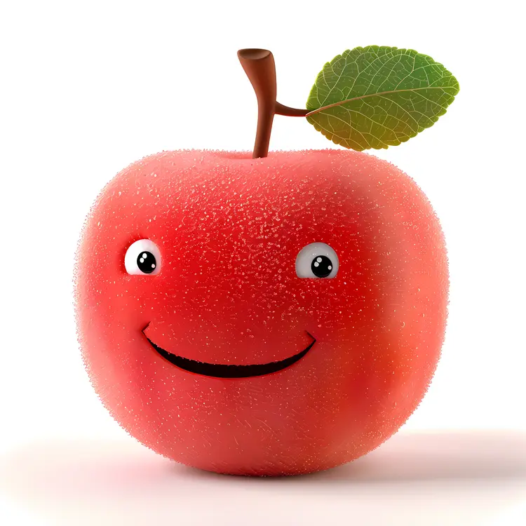 Cute Red Apple with Leaf