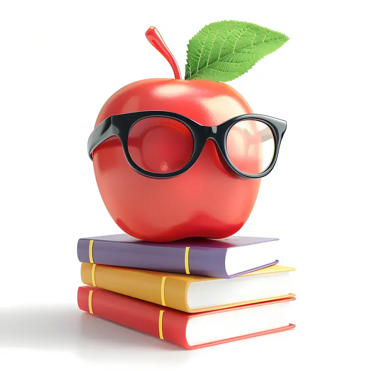 Apple with Glasses on Top of Books