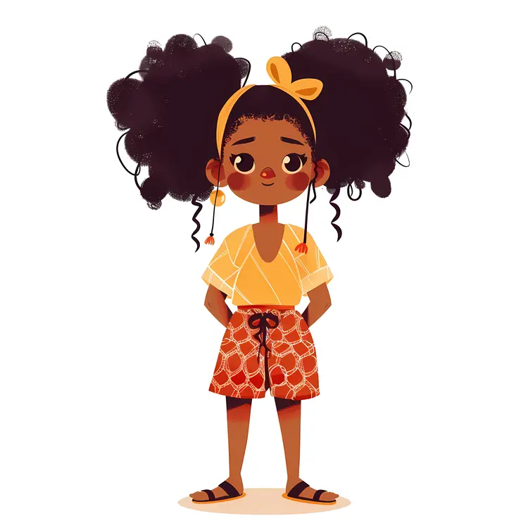 Girl with Big Hair and Orange Shorts