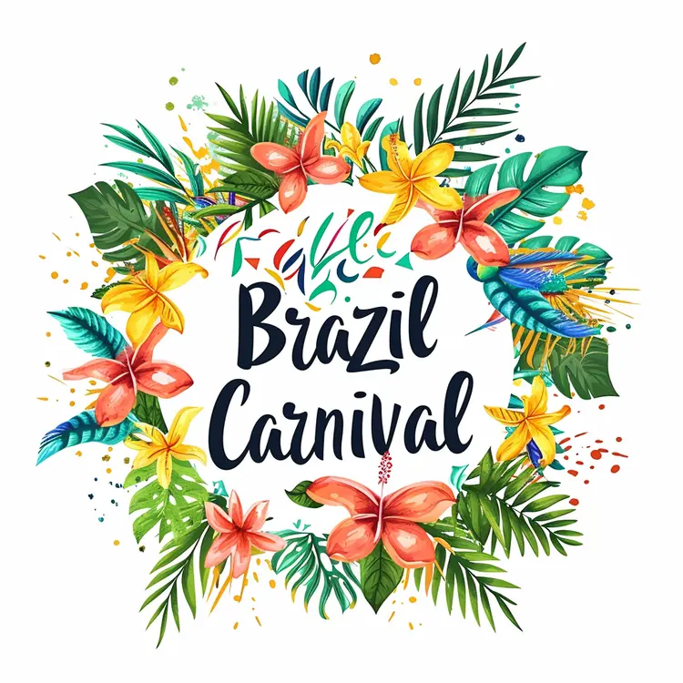 Bright Tropical Leaves and Flowers for Brazil Carnival