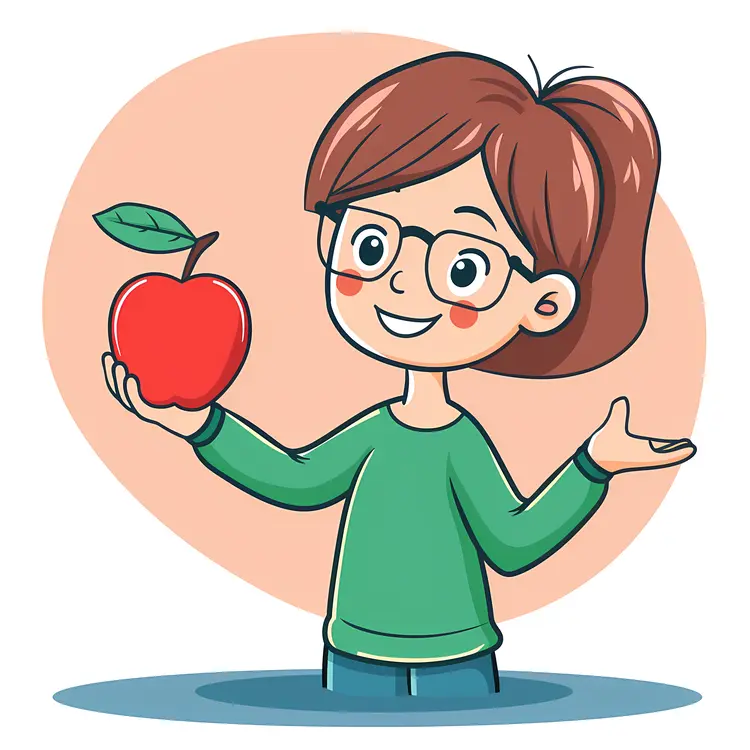 Cartoon Girl Holding an Apple