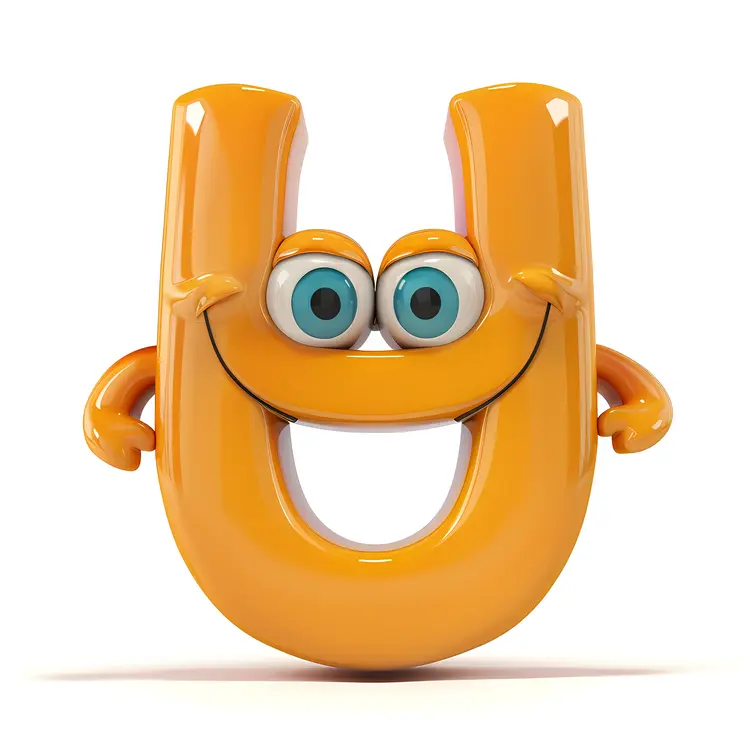 Orange U Alphabet Character with a Smile