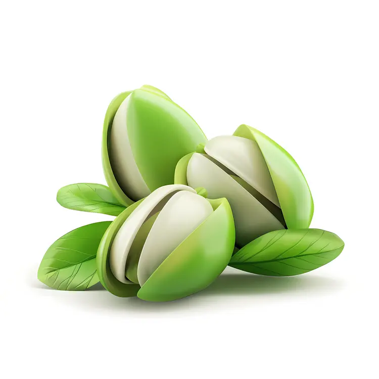 Green Pistachios with Leaves