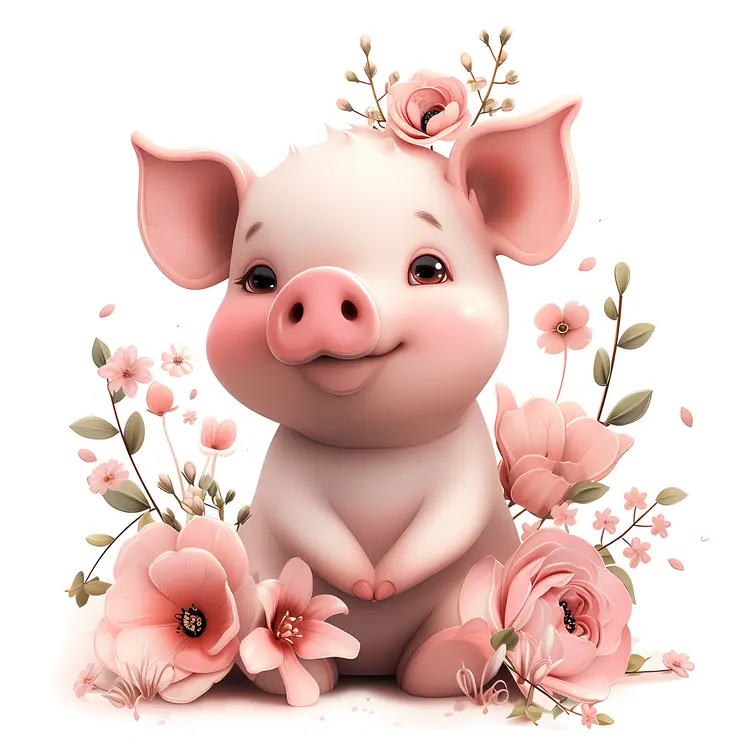 Smiling Piglet in Flower Field