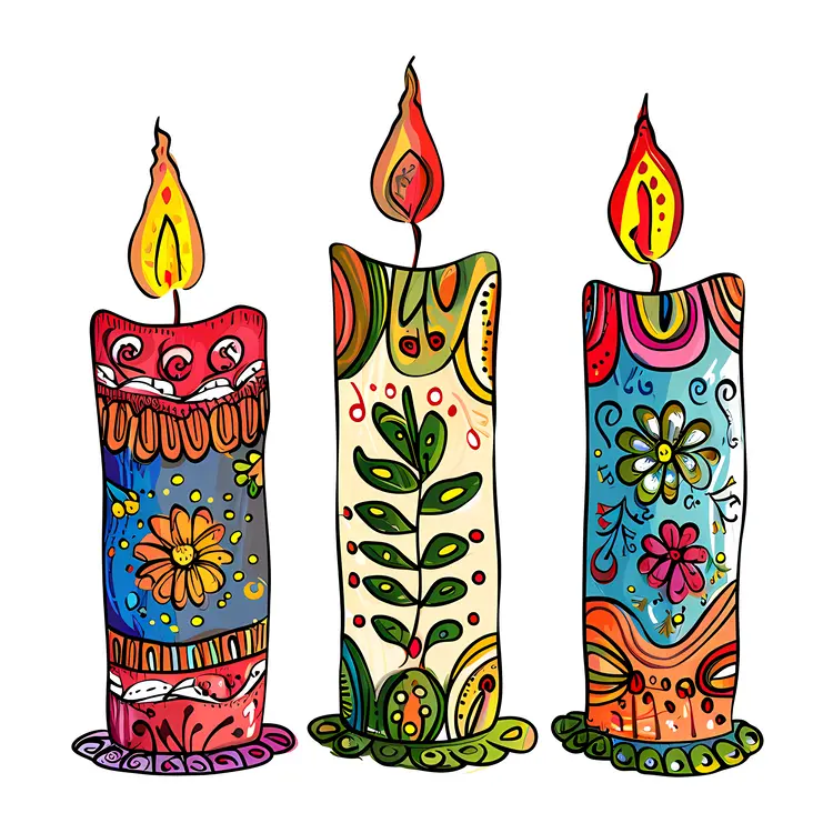 Hand-drawn Colorful Decorative Candles