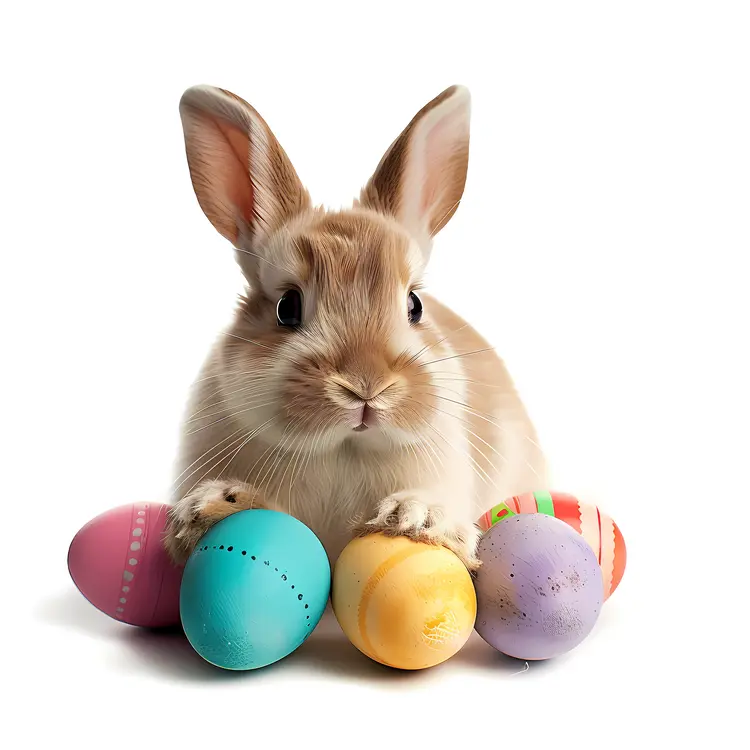 Adorable Rabbit with Easter Eggs