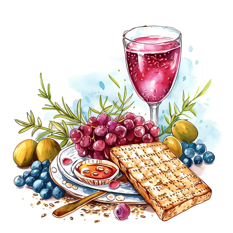 Passover Meal with Wine and Grapes