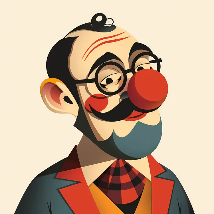 Clown Portrait with Red Nose and Glasses