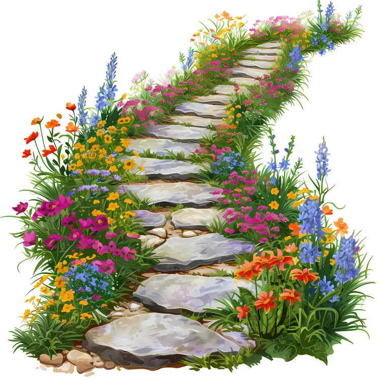 Vibrant Stone Path with Colorful Flowers