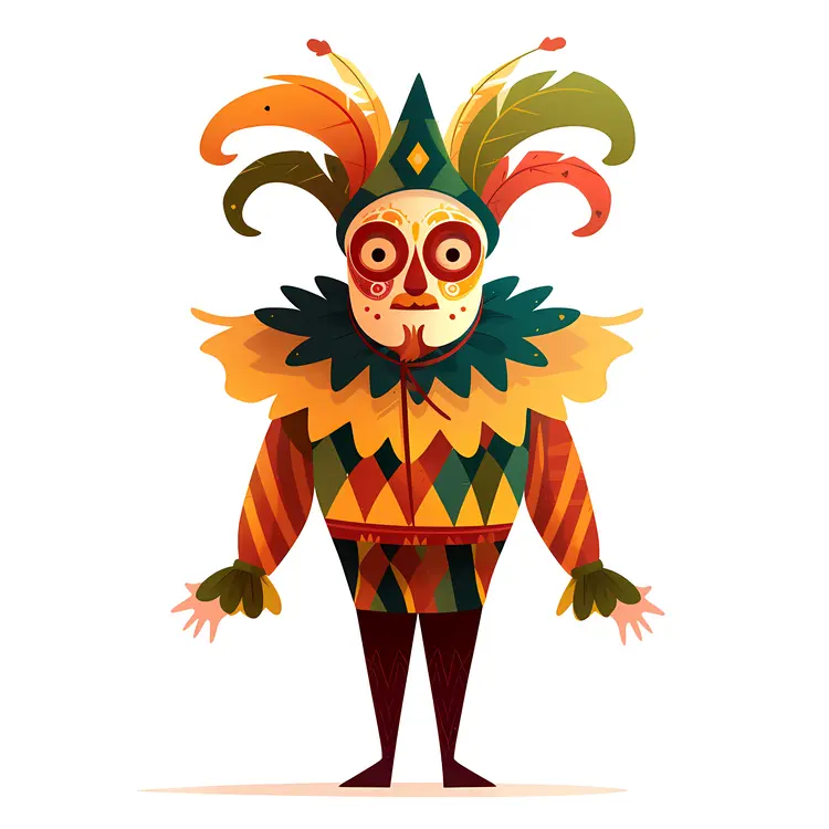 Colorful Jester with Feathers