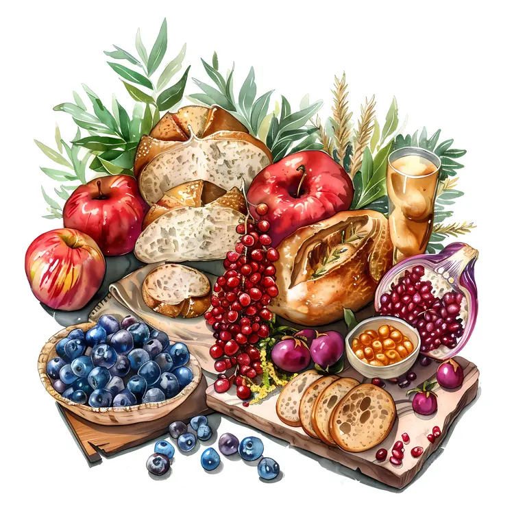 Assorted Bread and Fruits with Juice