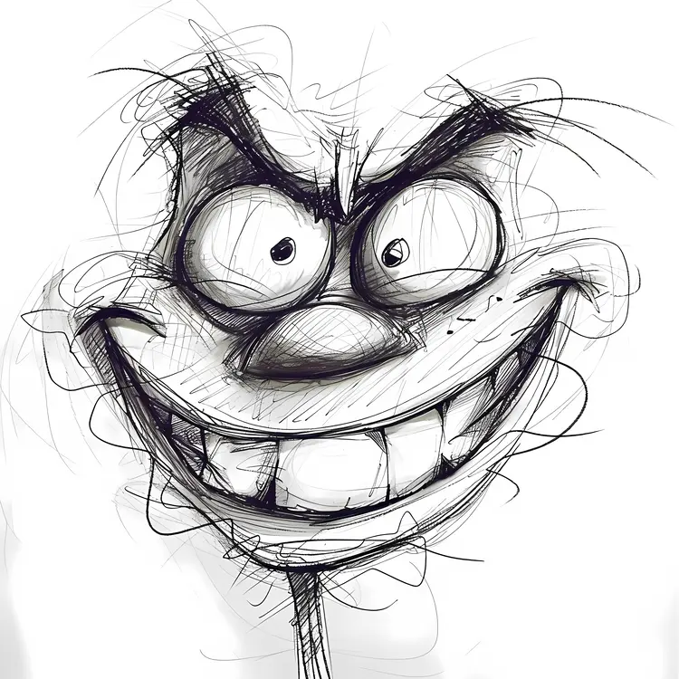 Sketch of a Crazy Face with Wild Eyes