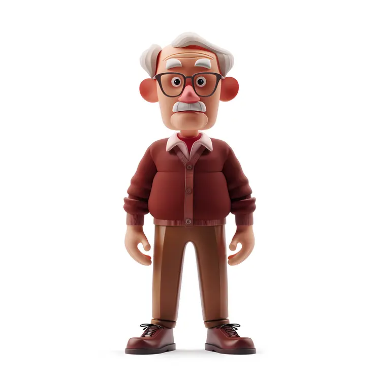 Serious Elderly Man with Glasses in Cartoon Style