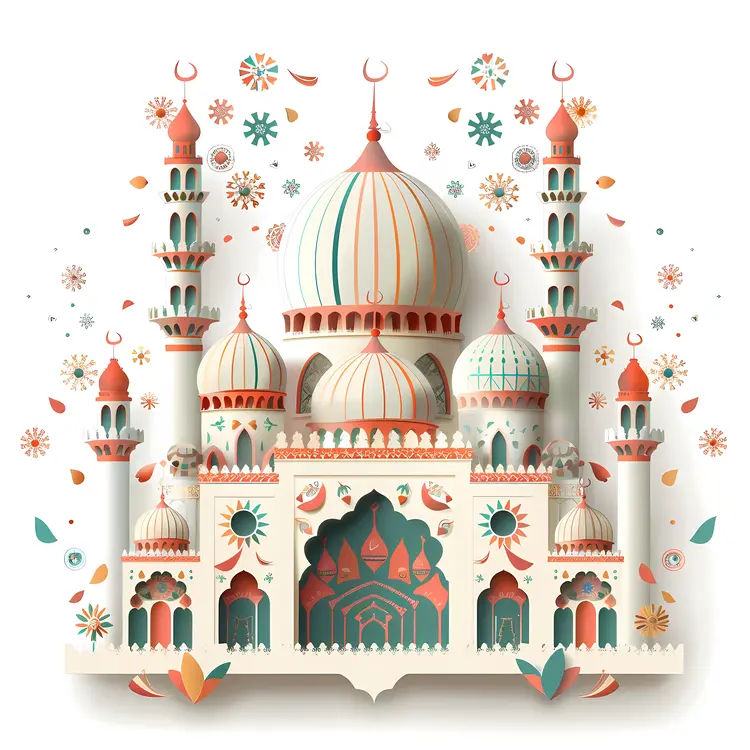 Colorful Mosque with Minarets and Domes