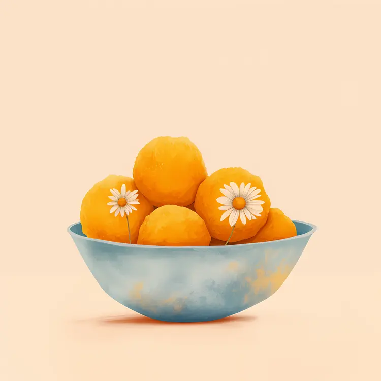 Orange Sweets with Flowers in Blue Bowl