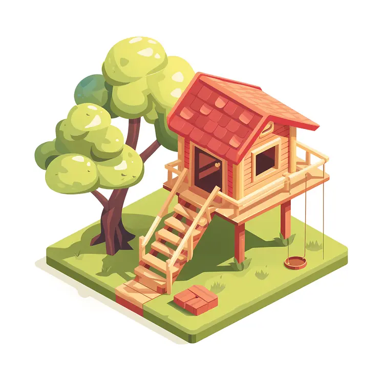Small cute treehouse with swing