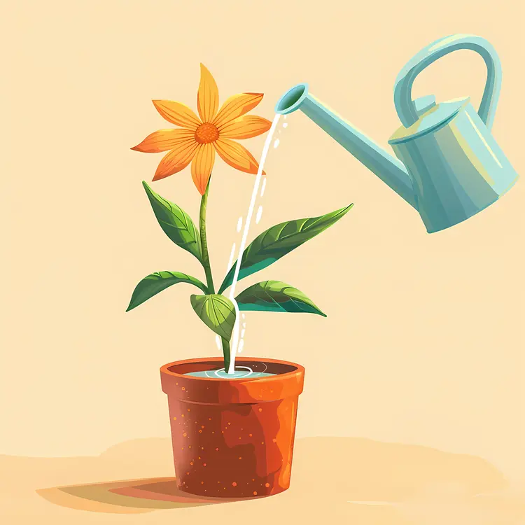 Watering a Flower in a Pot