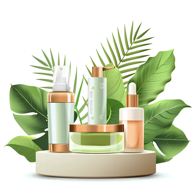 Cosmetic Products with Green Leaves