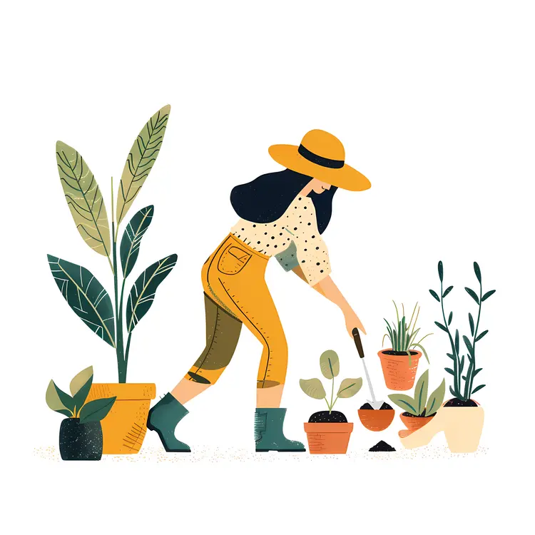 Woman Gardening with Potted Plants