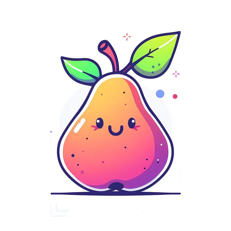 Cute Smiling Pear with Leaf