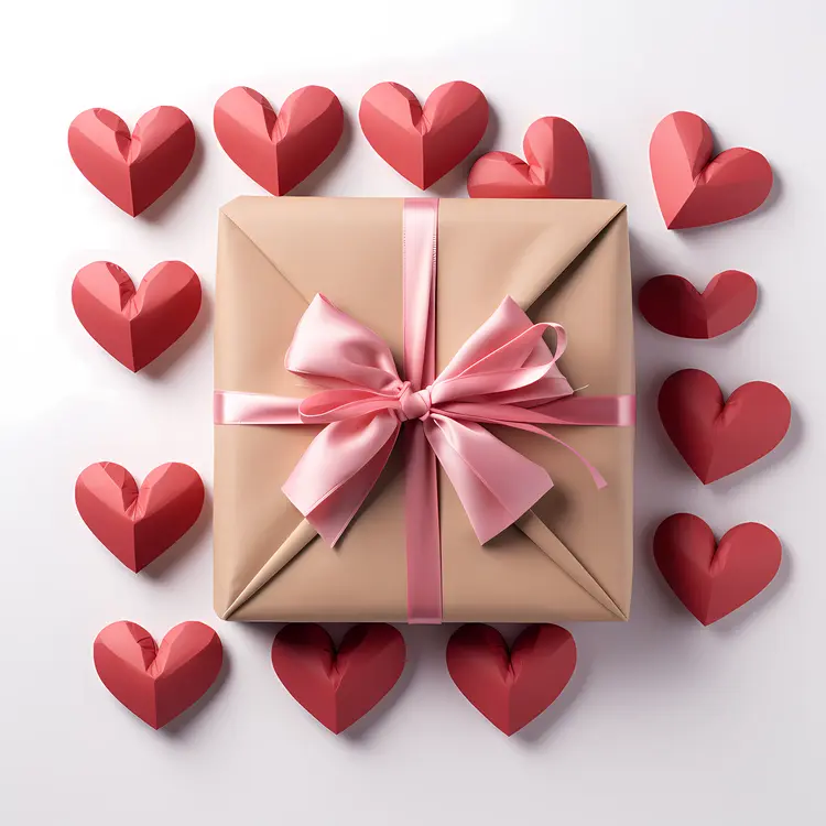 Beautiful Gift Box with Pink Ribbon and Heart Decorations