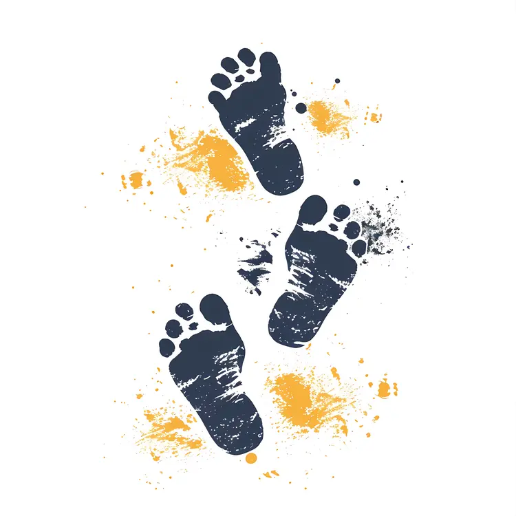 Blue and Yellow Footprints with Splatter Art