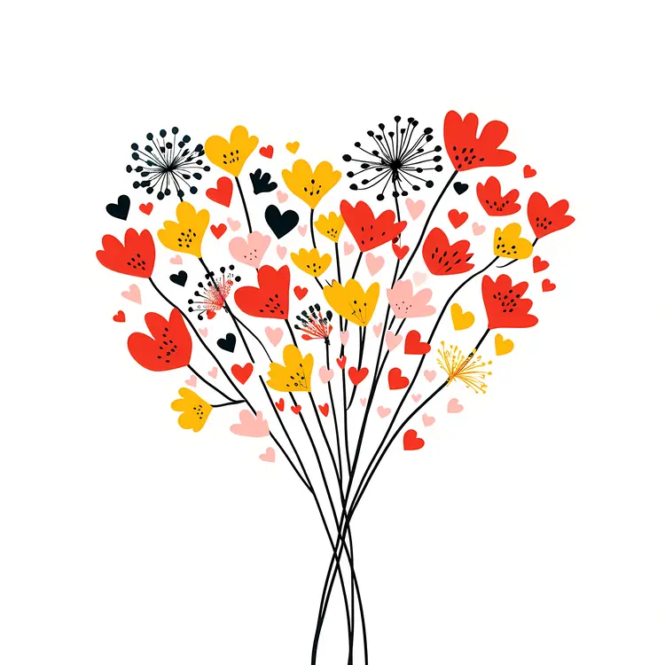 Colorful Heart-Shaped Flowers Illustration