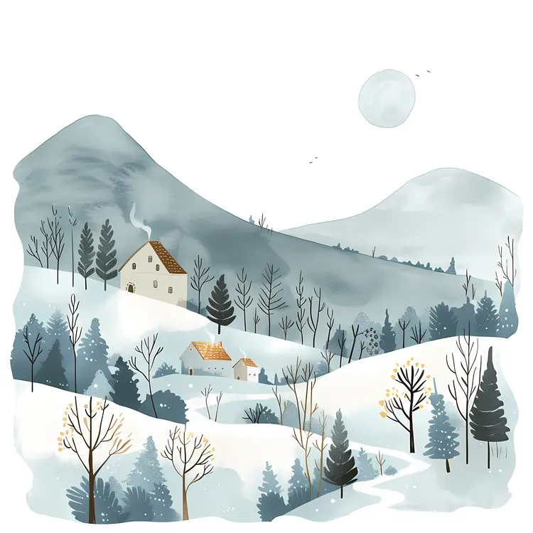 Winter Village Scene