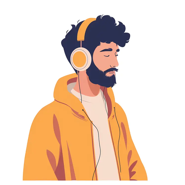 Man with Curly Hair and Headphones