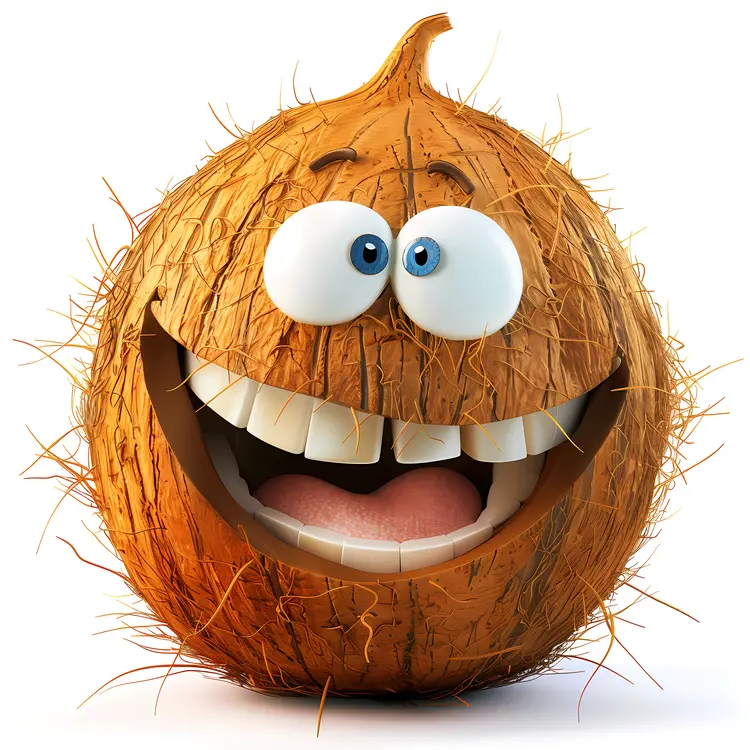 Joyful Coconut Cartoon with Big Teeth