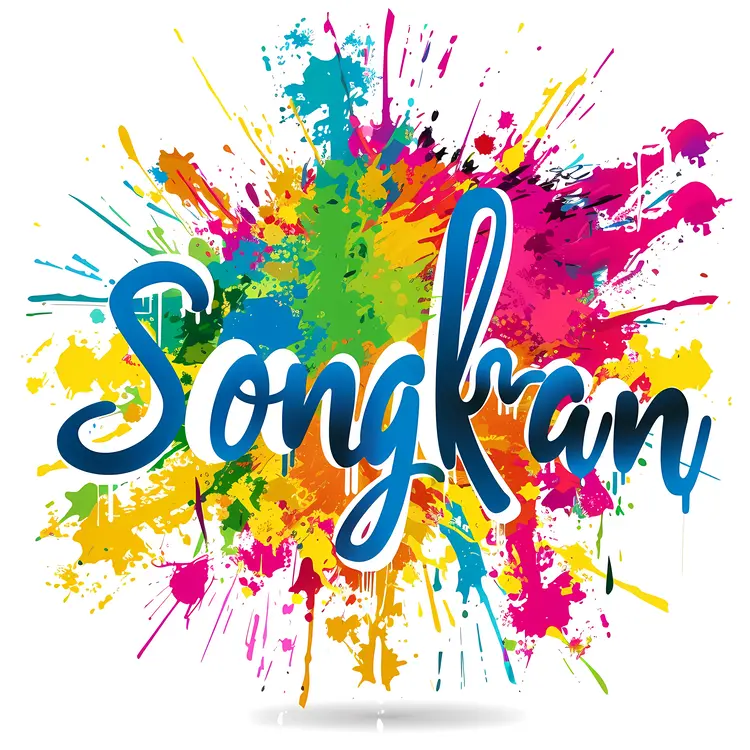Songkran text with colorful splash
