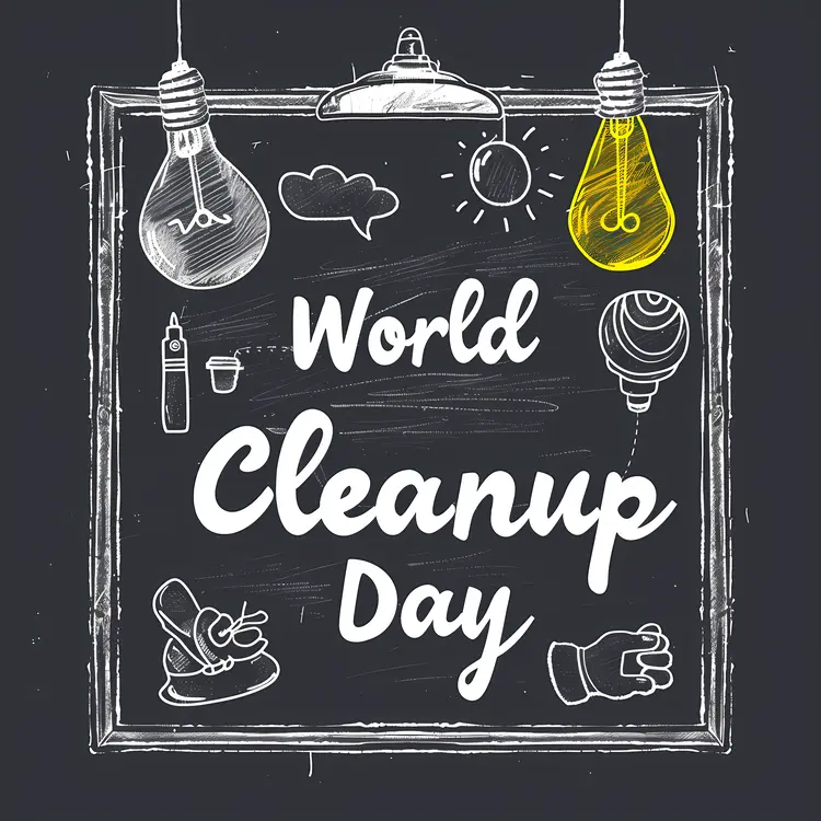 Chalkboard World Cleanup Day with Light Bulbs