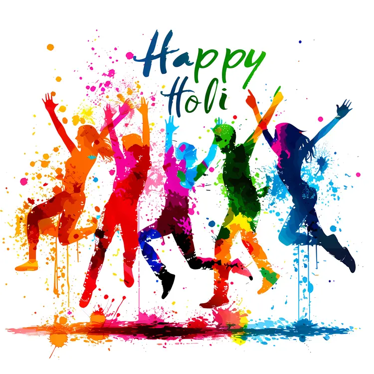 Happy Holi Celebration with Colorful Silhouettes