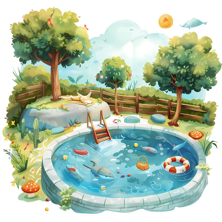 Round Swimming Pool in a Garden Setting
