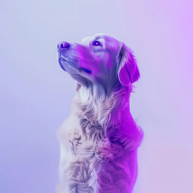 Golden Retriever with Purple Lighting